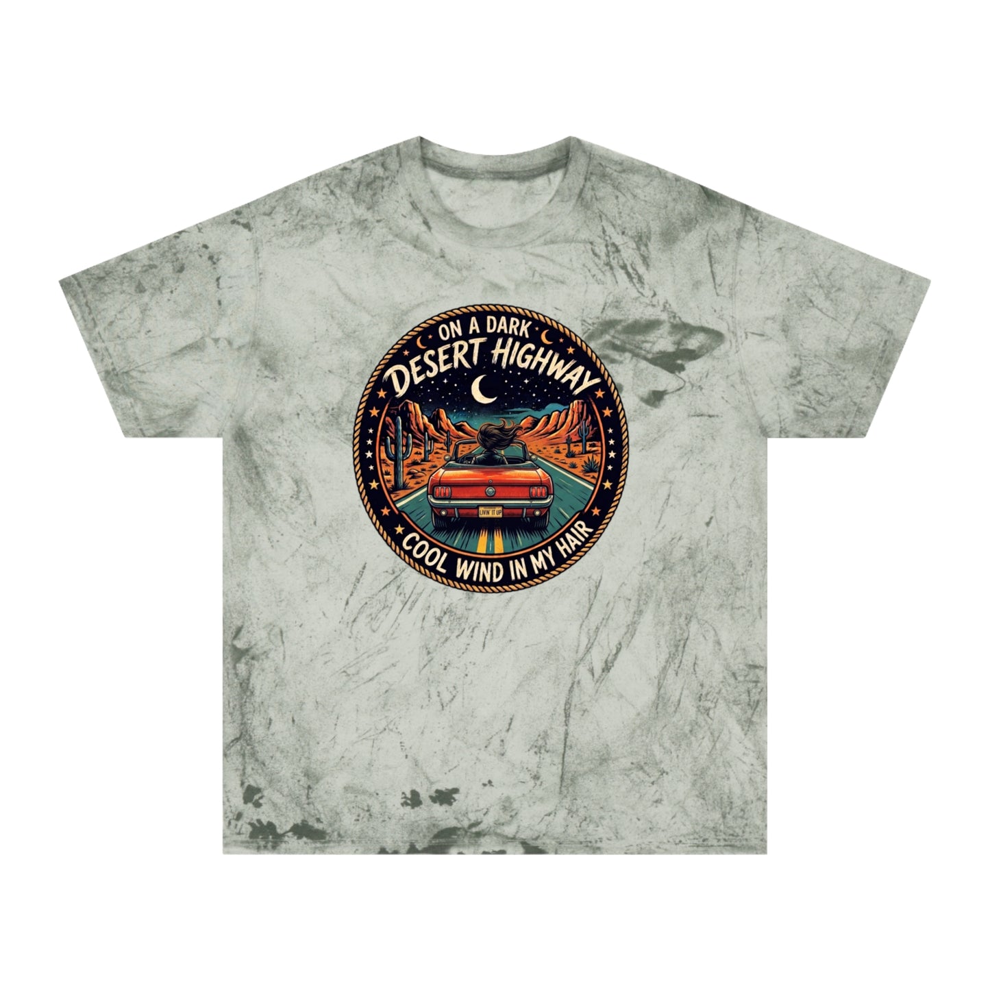 Lyrics Desert Highway Tee — "On a Dark Desert Highway" Vintage Road Trip T-Shirt