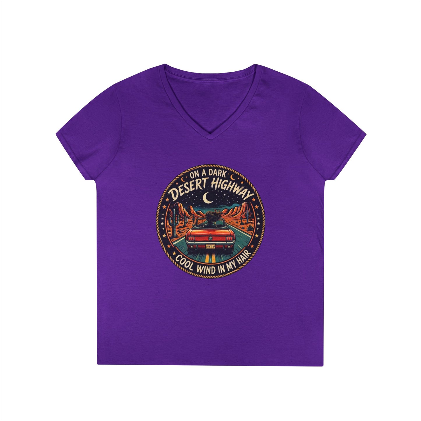 Lyrics - Dark Desert Highway Ladies' V-Neck T-Shirt