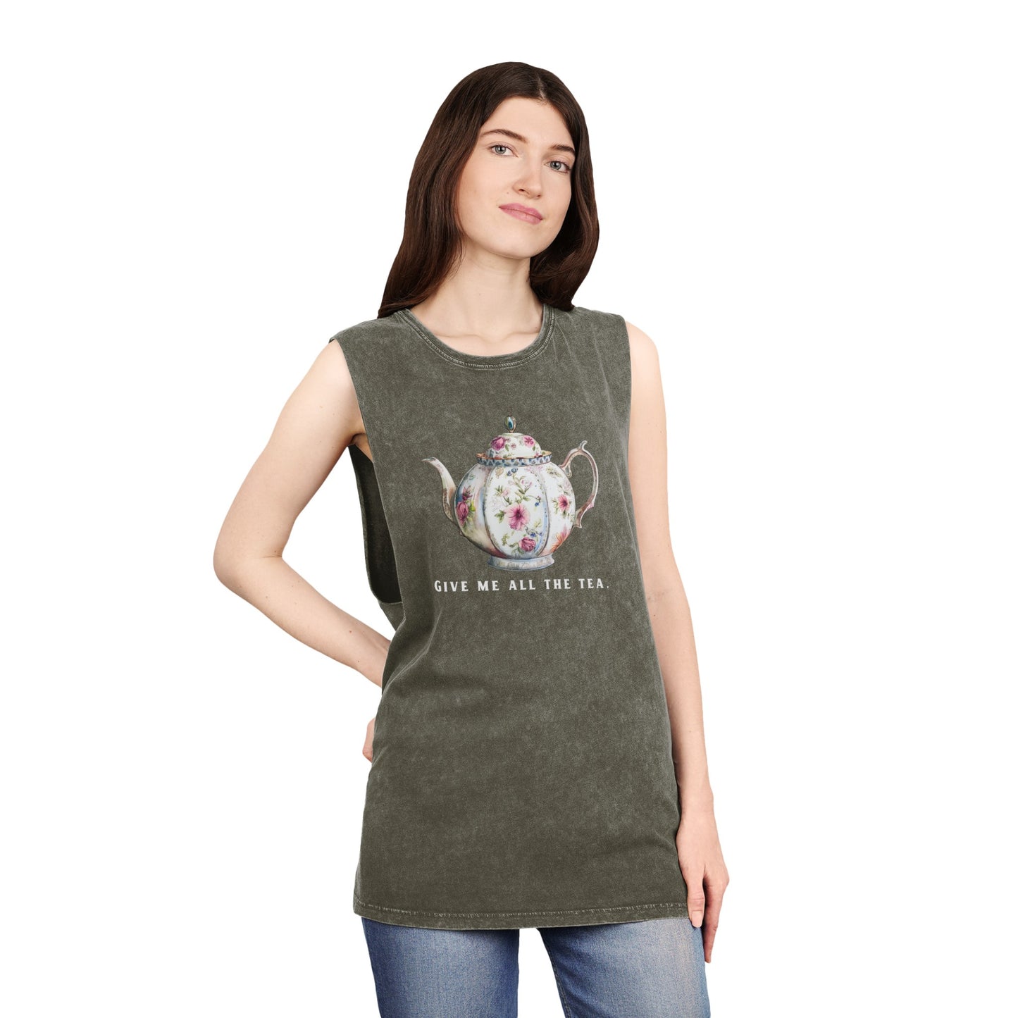 All The Tea Unisex Stonewash Tank Top