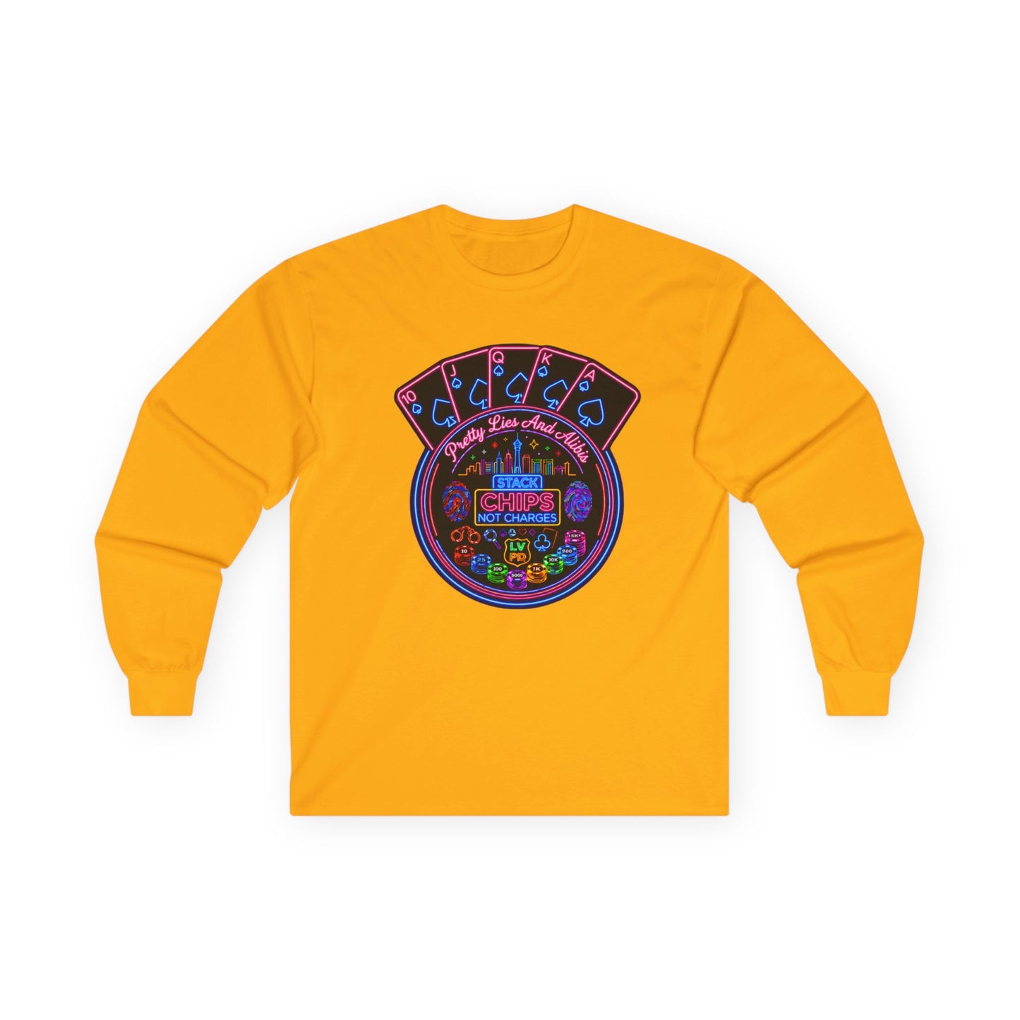 Long Sleeve Tee — "Stack Chips Not Charges" (No Logo)