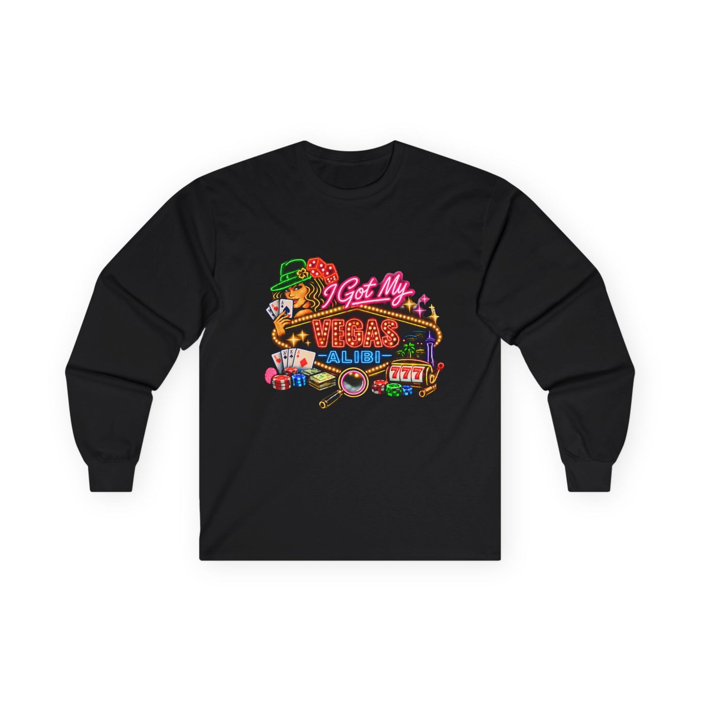 Long Sleeve Tee — "I Got My Vegas Alibi'" (No Logo)