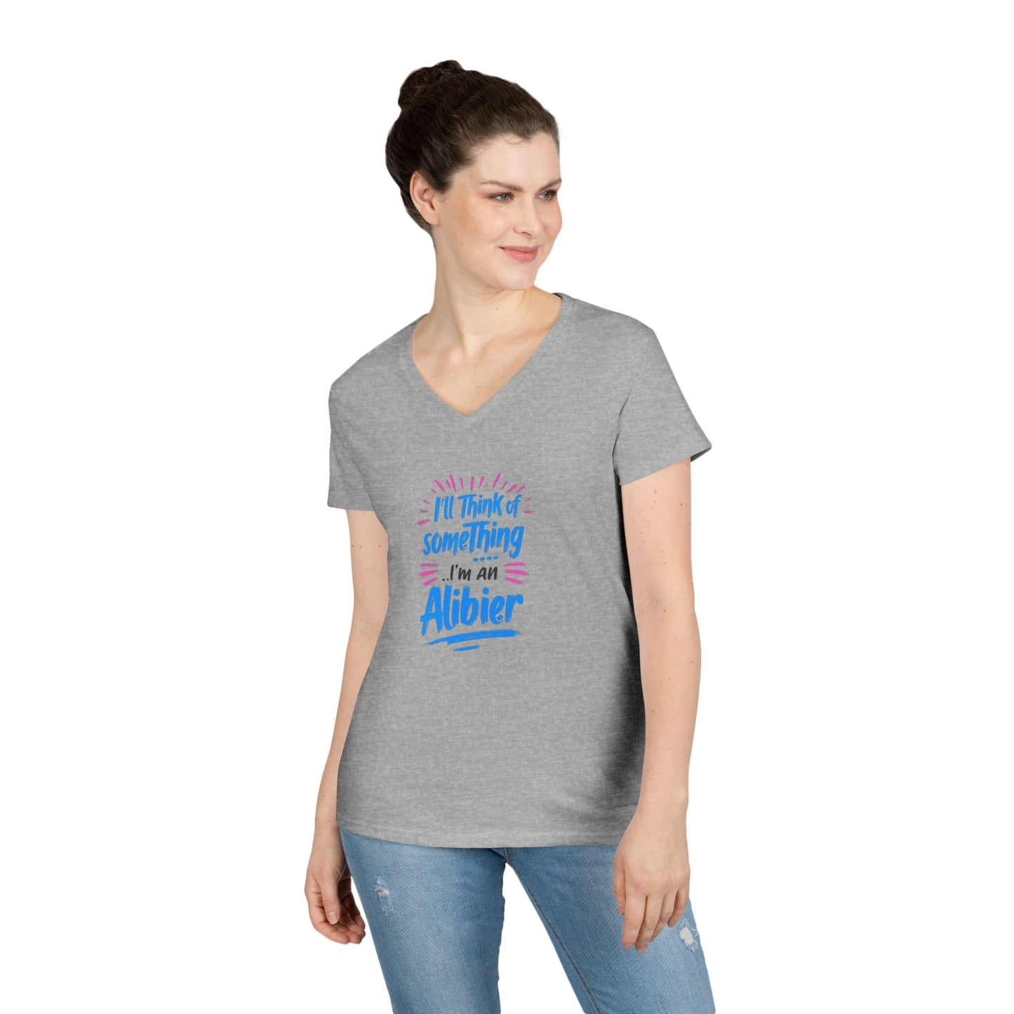 New! Alibier Ladies' V-Neck T-Shirt - 'Pretty Lies and Alibis' Design