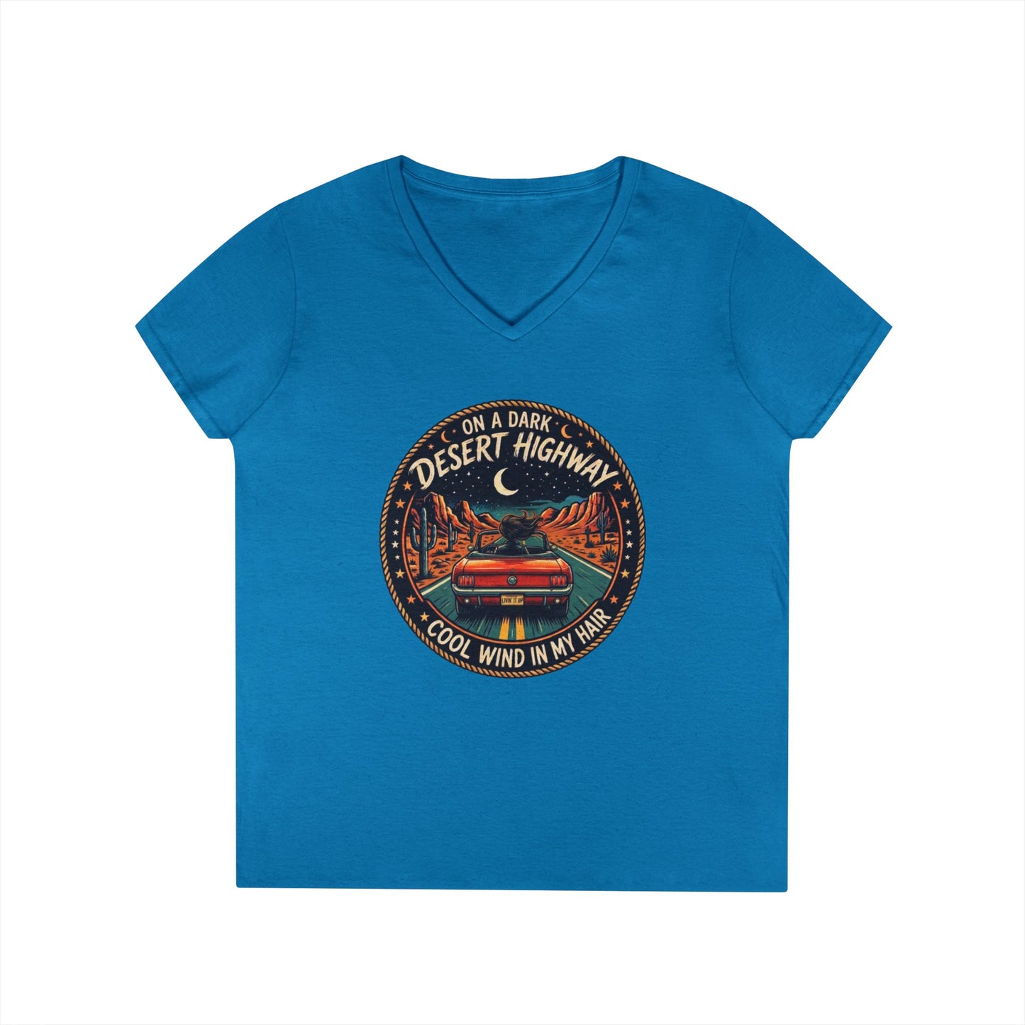 Lyrics - Dark Desert Highway Ladies' V-Neck T-Shirt