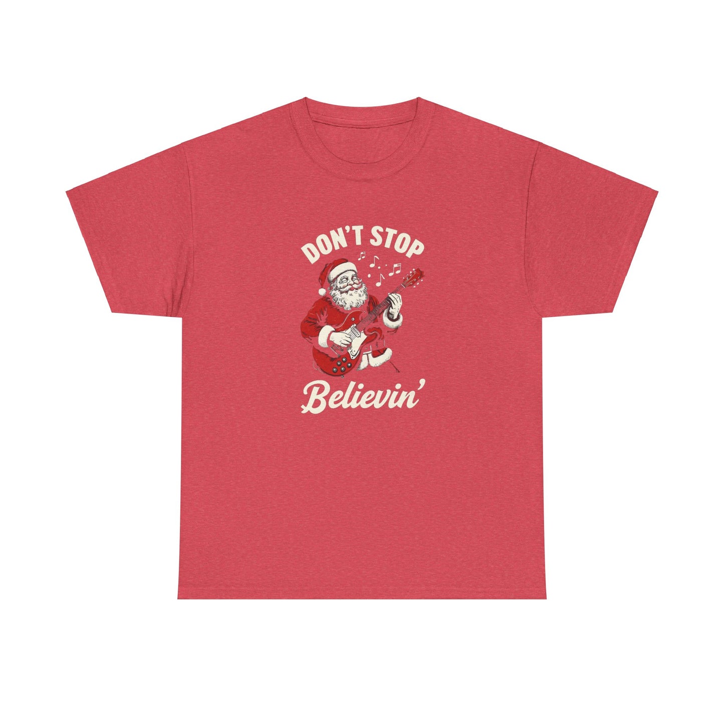 Christmas Unisex Heavy Cotton Tee - Don't Stop Believin' Santa Design, Perfect Holiday Gift