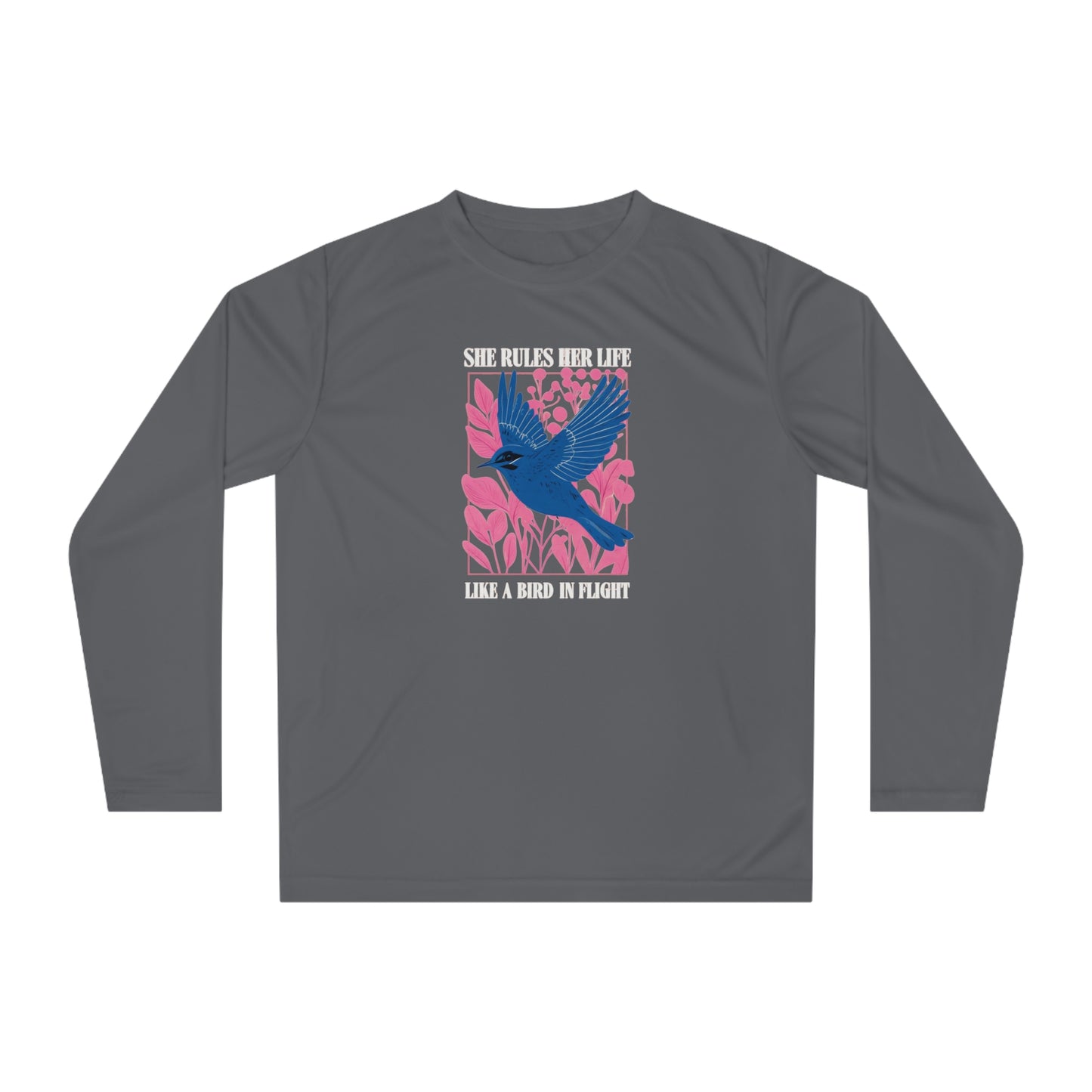 Moisture Wicking Long Sleeve Shirt — Lyrics  “She Rules Her Life Like a Mind in Flight”  NEW