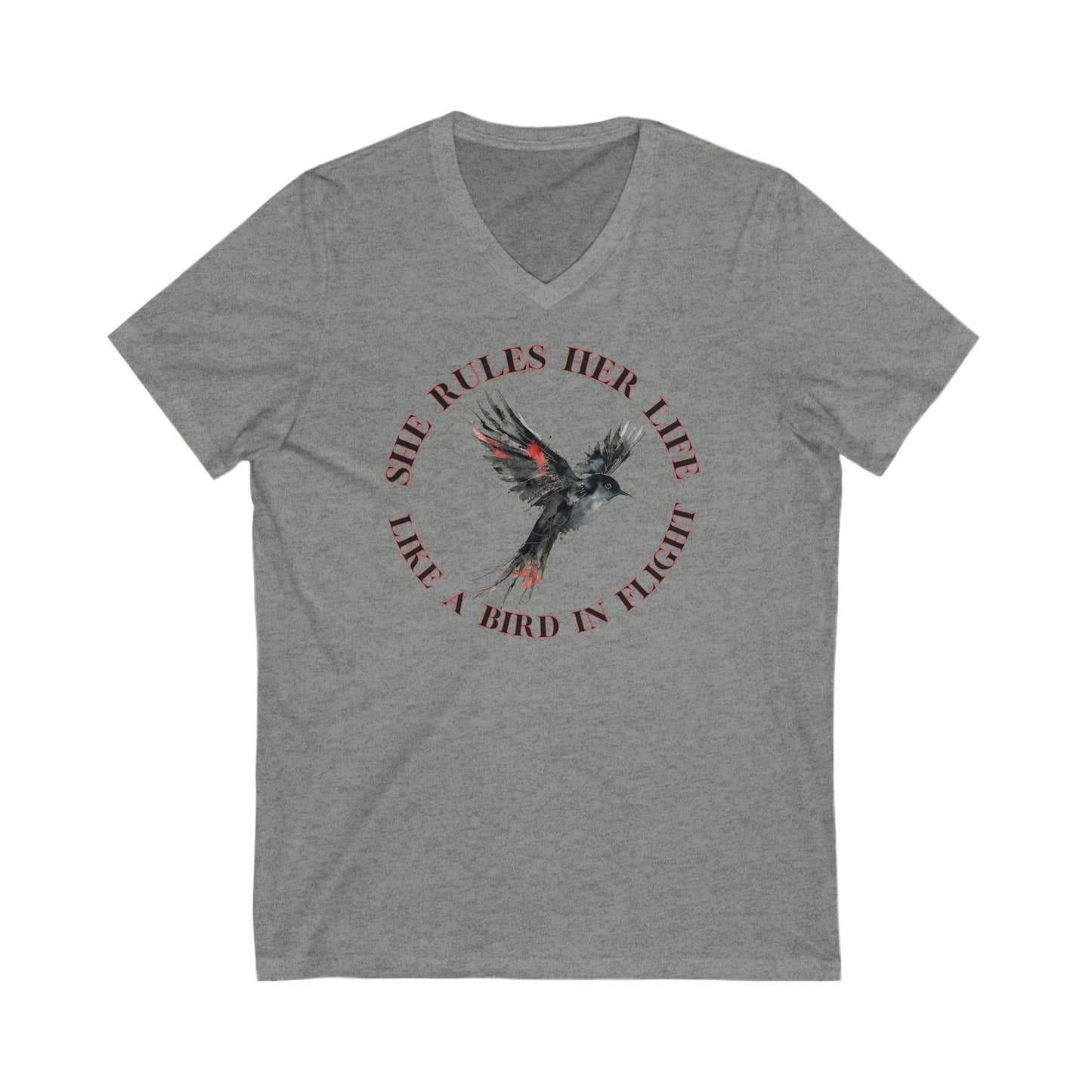 Lyrics Empowering V-Neck Tee - 'She Rules Her Life Like a Bird in Flight'