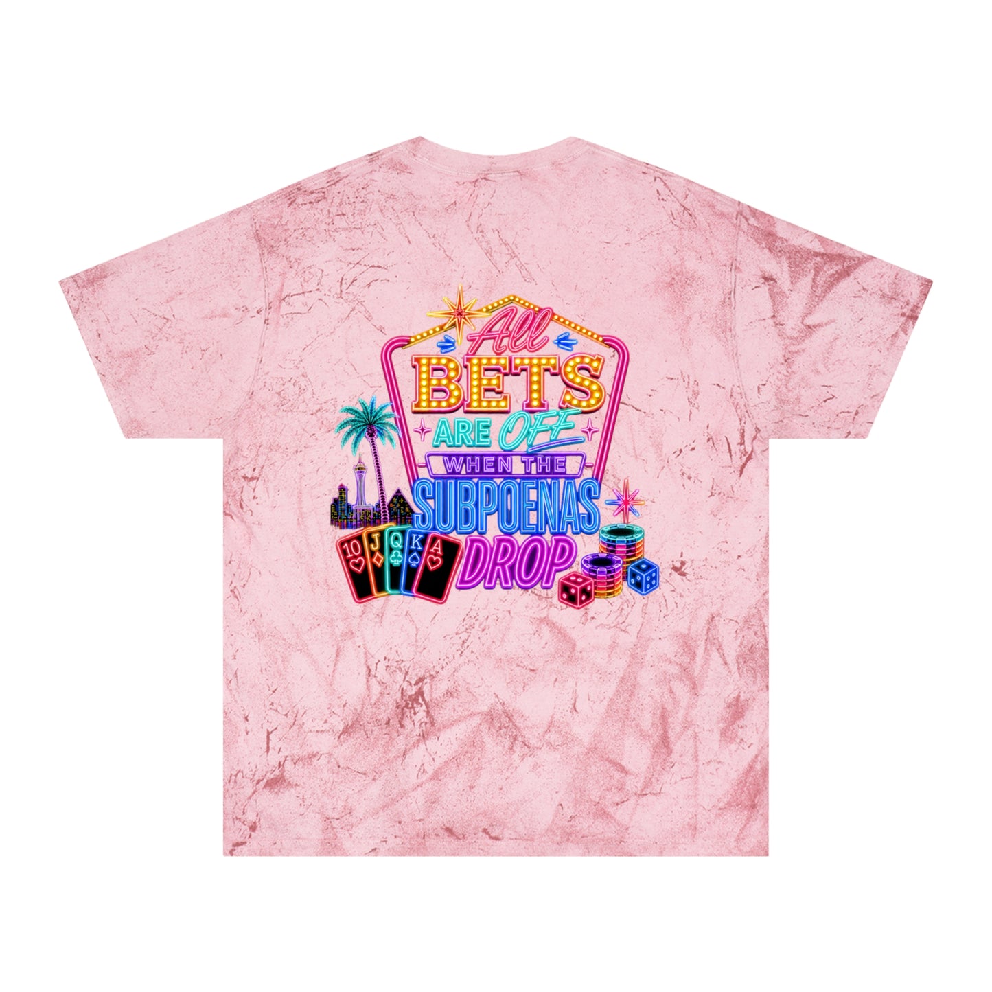 Tie-Dye T-Shirt — Retro Neon Casino “All Bets Are Off” Crime Con 26'
