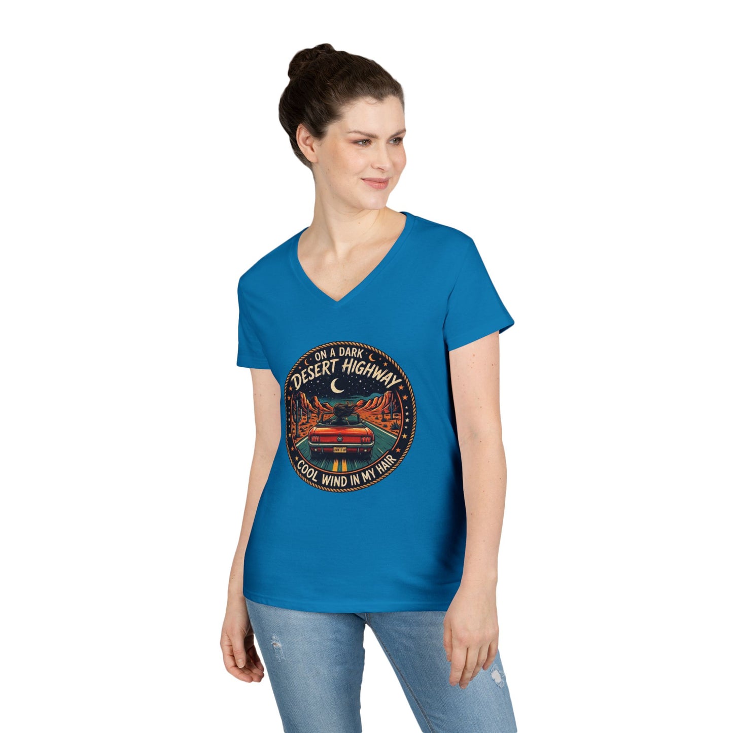 Lyrics - Dark Desert Highway Ladies' V-Neck T-Shirt