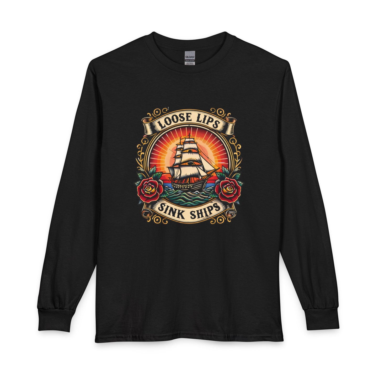NEW Loose Lips Sink Ships Long Sleeve Tee — Vintage Tattoo Graphic