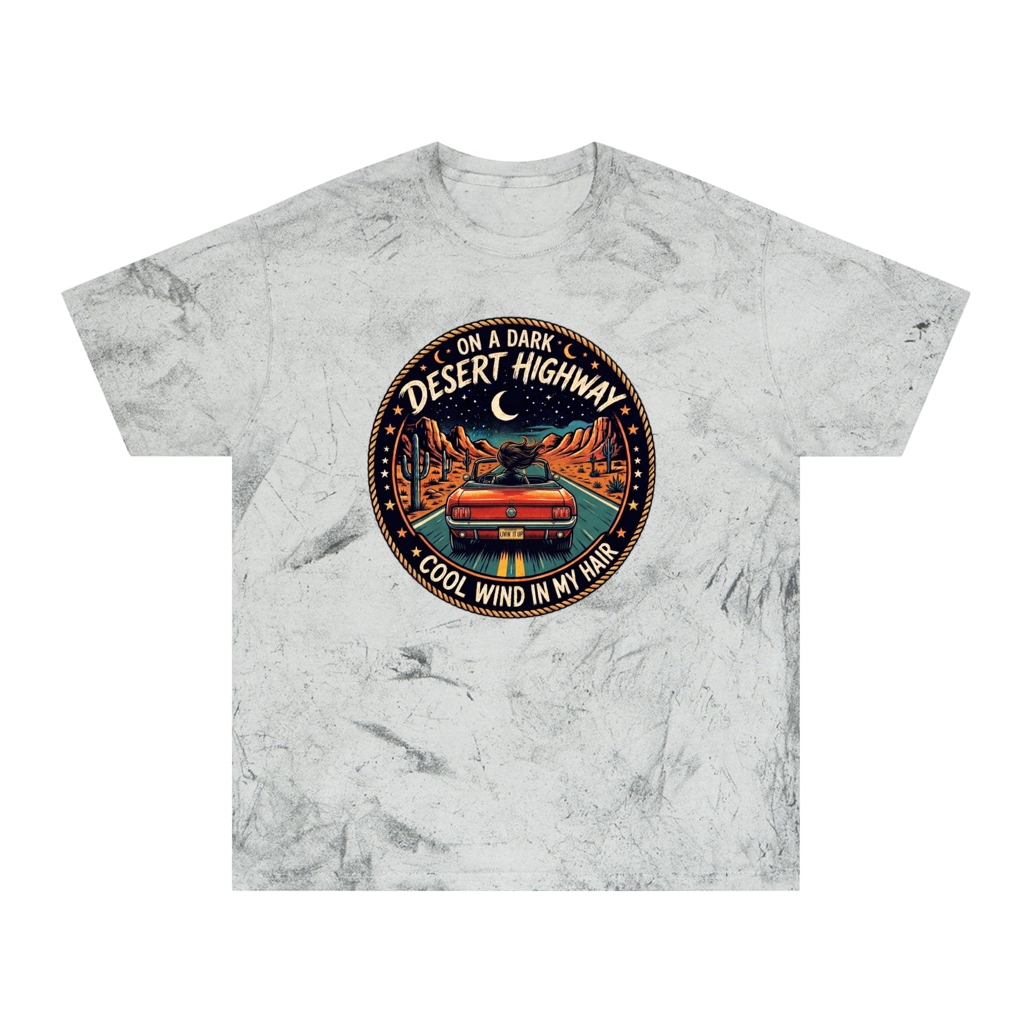 Lyrics Desert Highway Tee — "On a Dark Desert Highway" Vintage Road Trip T-Shirt