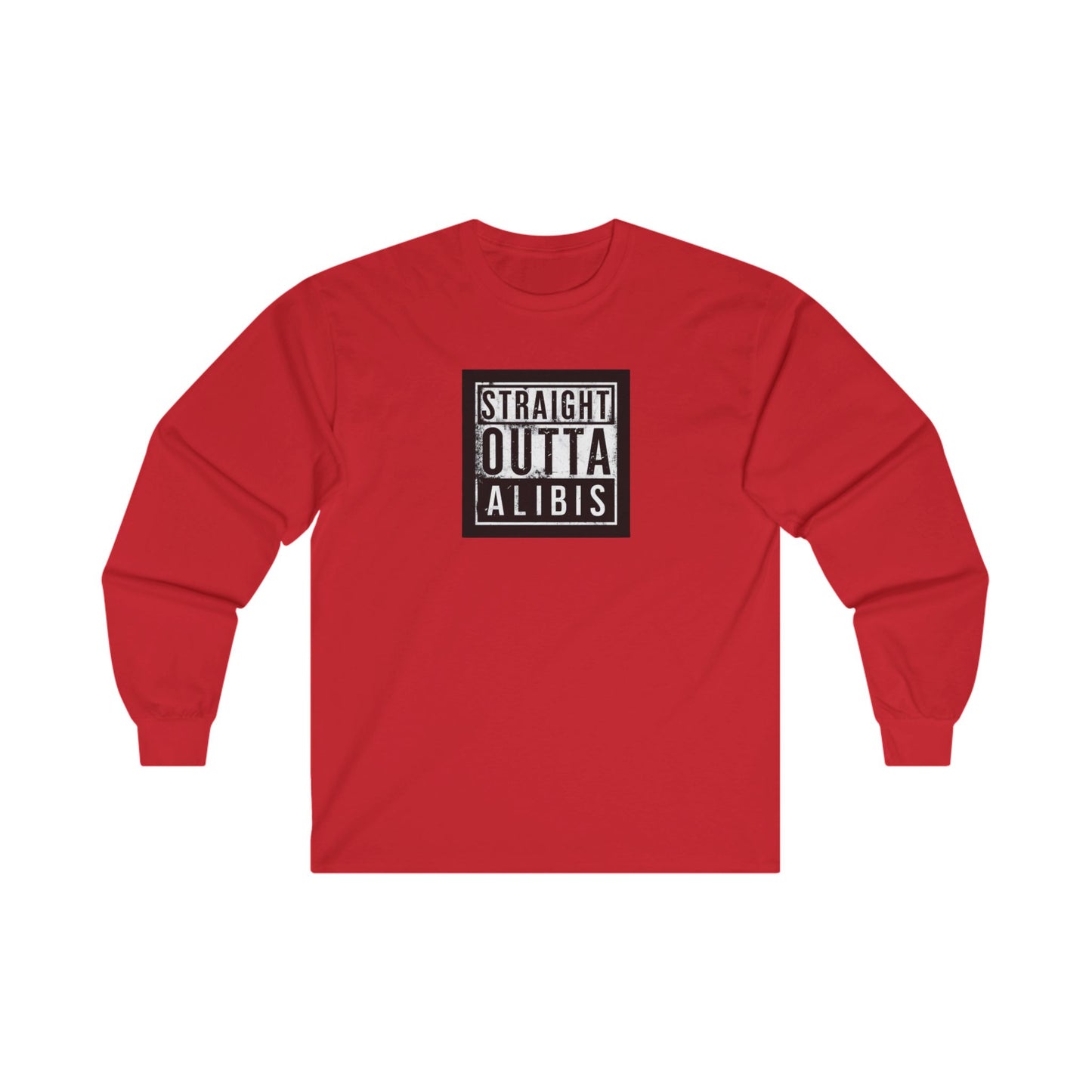 NEW! Retro Straight Outta Alibis Unisex Long Sleeve Tee | Comfy Casual Wear for Fun Occasions