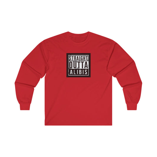 NEW! Retro Straight Outta Alibis Unisex Long Sleeve Tee | Comfy Casual Wear for Fun Occasions