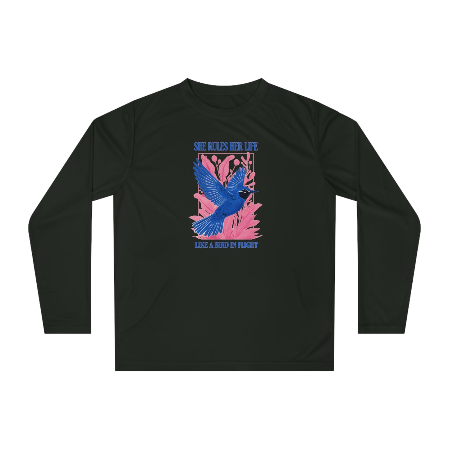 Moisture Wicking Long Sleeve Shirt — Lyrics  “She Rules Her Life Like a Mind in Flight”  NEW