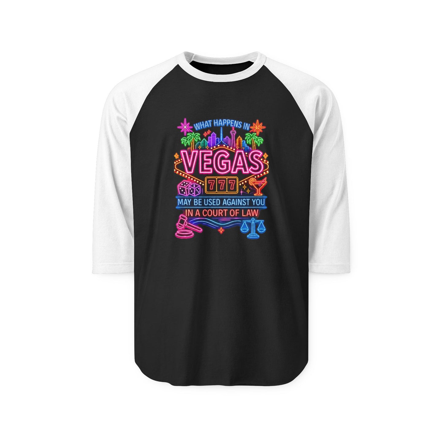 Las Vegas Neon Badge Raglan Shirt  "What Happens In Vegas" Crime Con 26' (Design 2)