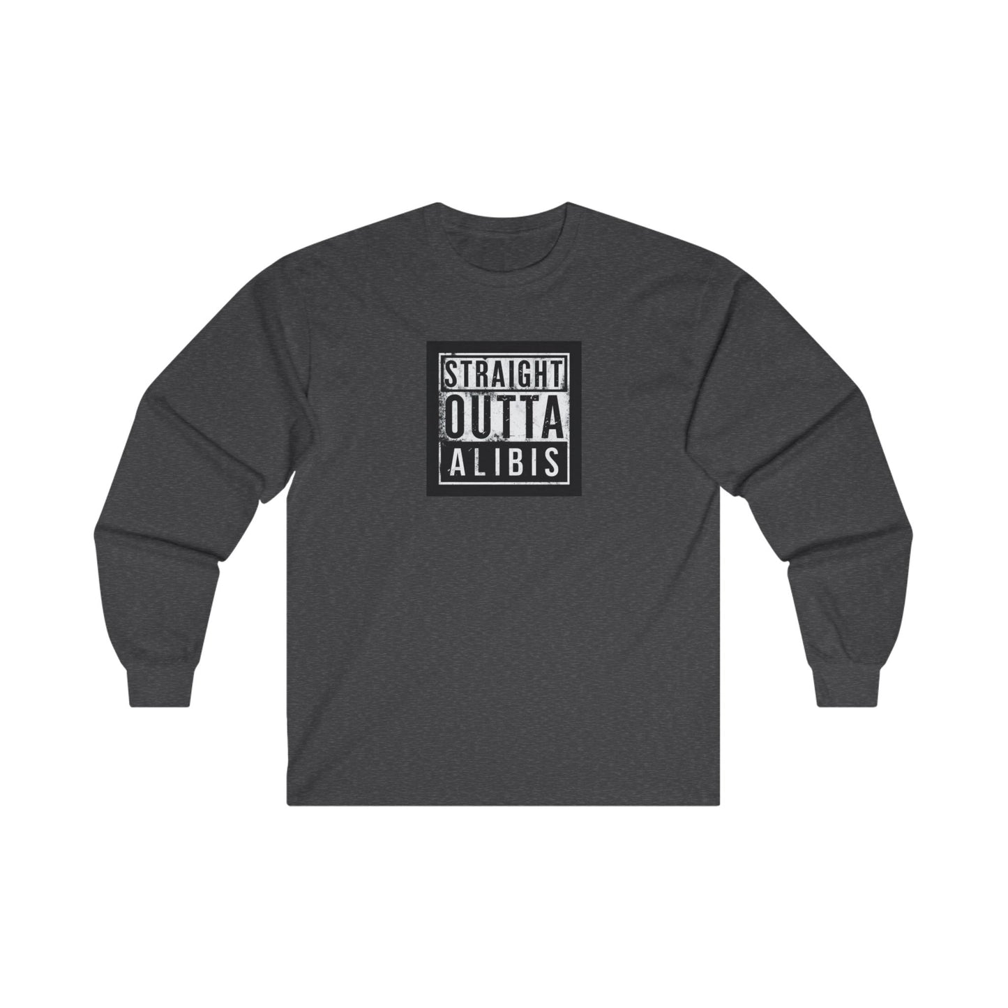 NEW! Retro Straight Outta Alibis Unisex Long Sleeve Tee | Comfy Casual Wear for Fun Occasions