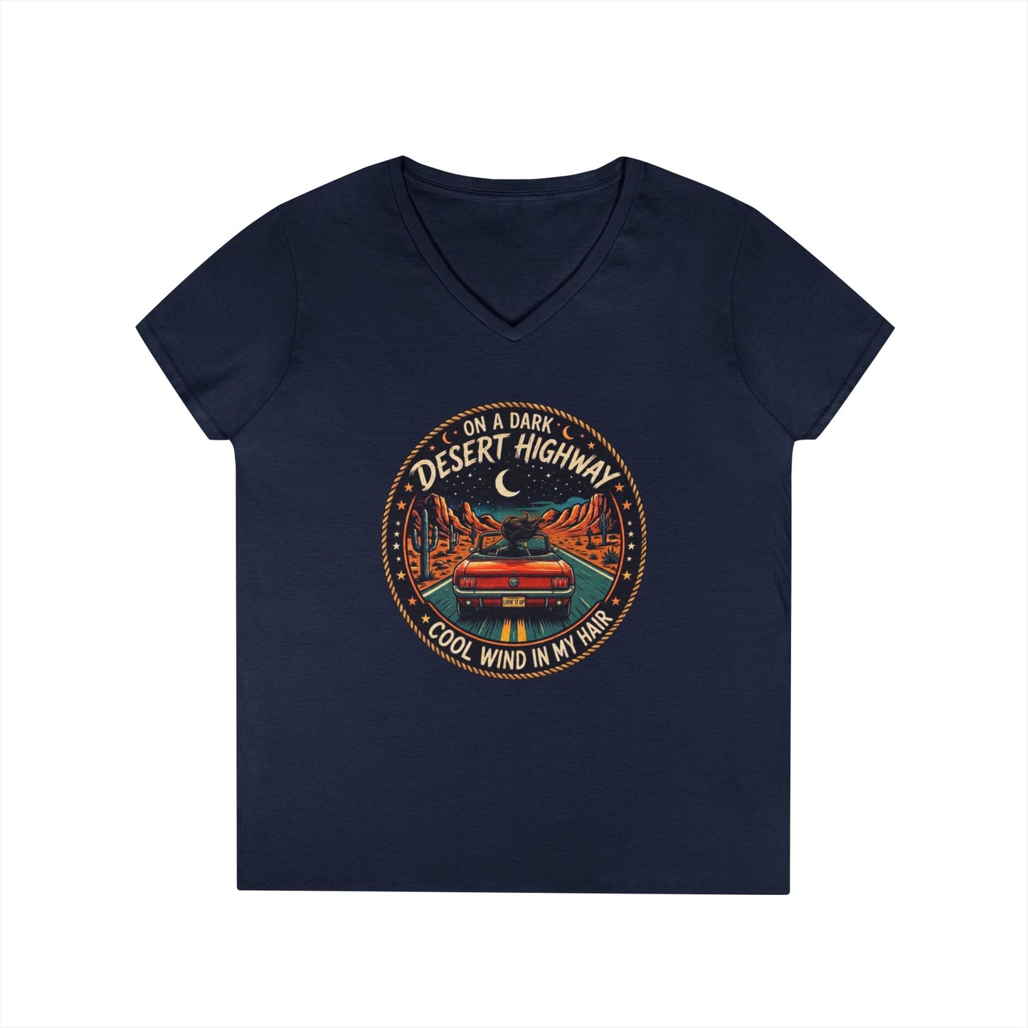 Lyrics - Dark Desert Highway Ladies' V-Neck T-Shirt
