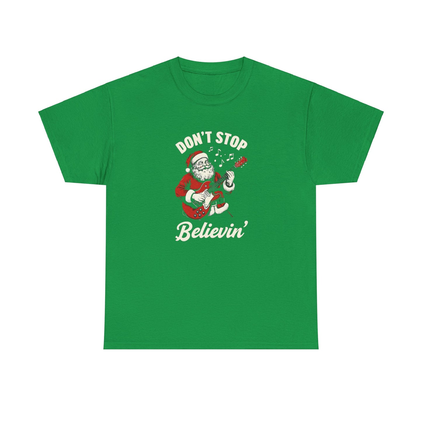 Christmas Unisex Heavy Cotton Tee - Don't Stop Believin' Santa Design, Perfect Holiday Gift