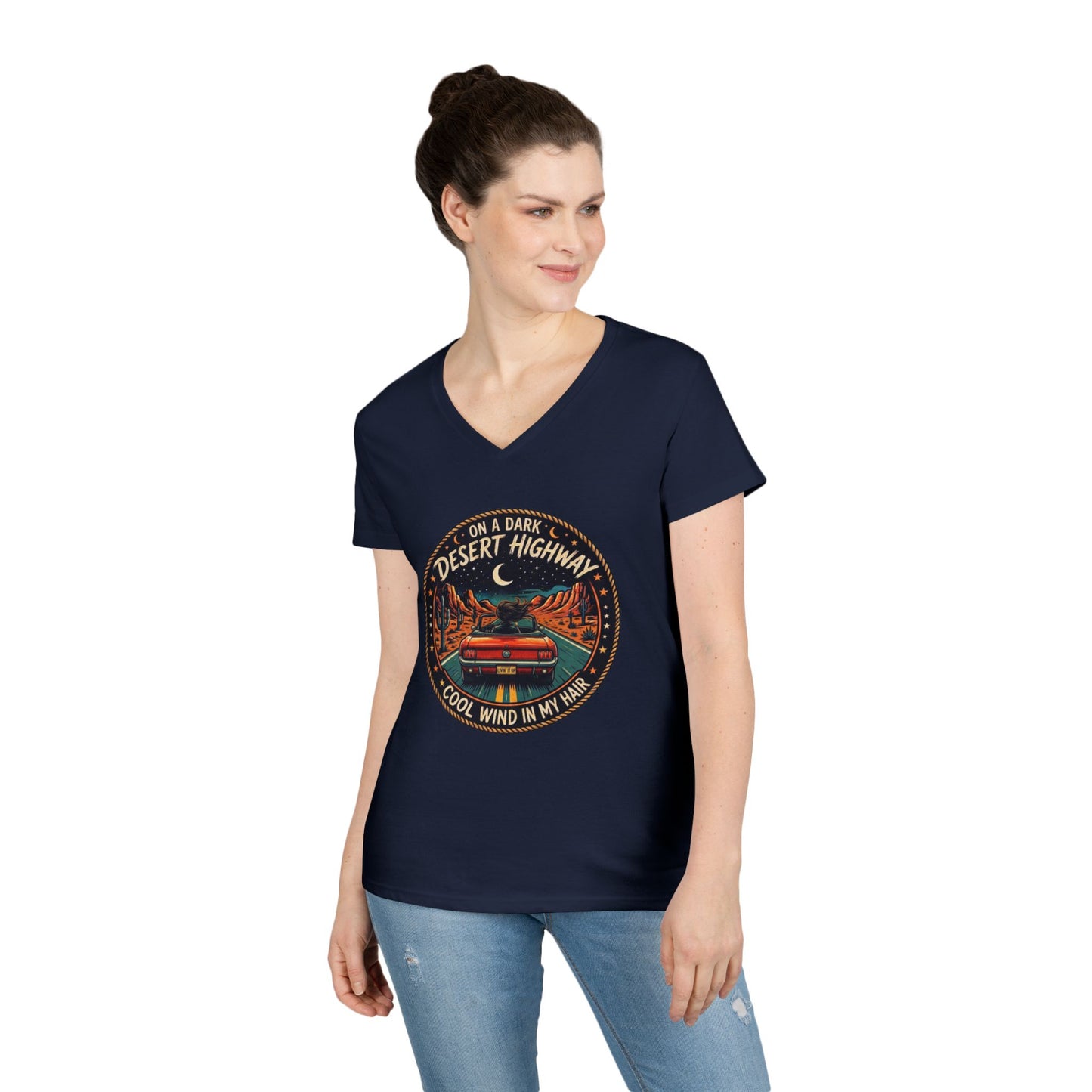 Lyrics - Dark Desert Highway Ladies' V-Neck T-Shirt