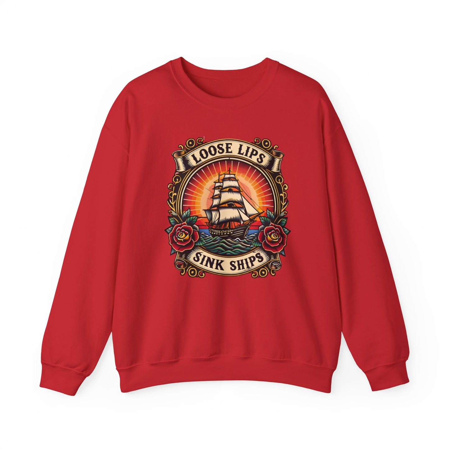 NEW Crewneck Sweatshirt — 'Loose Lips Sink Ships' Vintage Ship Graphic