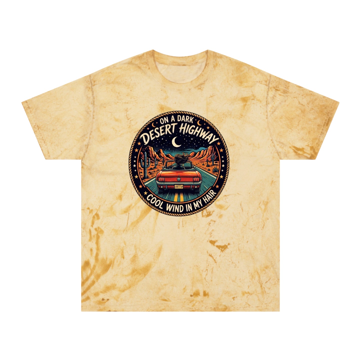 Lyrics Desert Highway Tee — "On a Dark Desert Highway" Vintage Road Trip T-Shirt