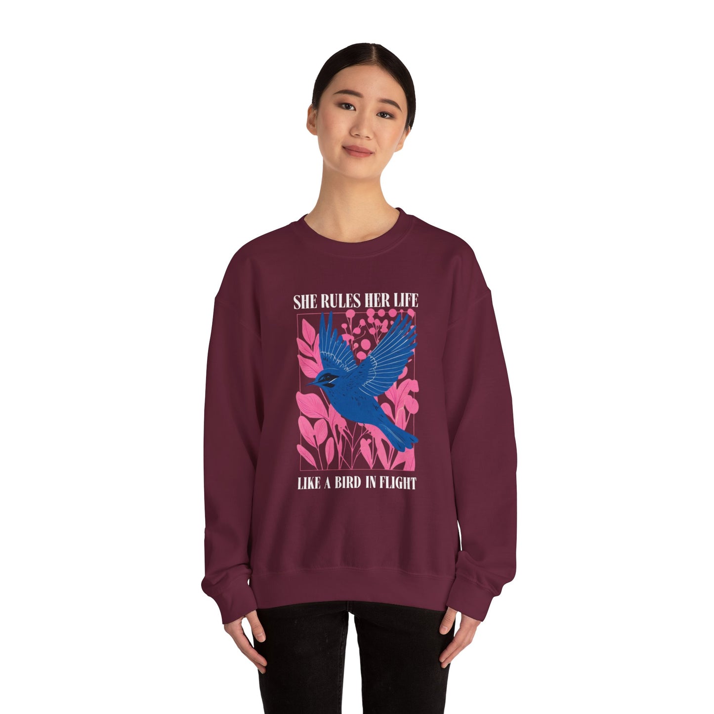 Crewneck Sweatshirt - LYRICS  "She Rules Her Life Like a Bird in Flight" NEW