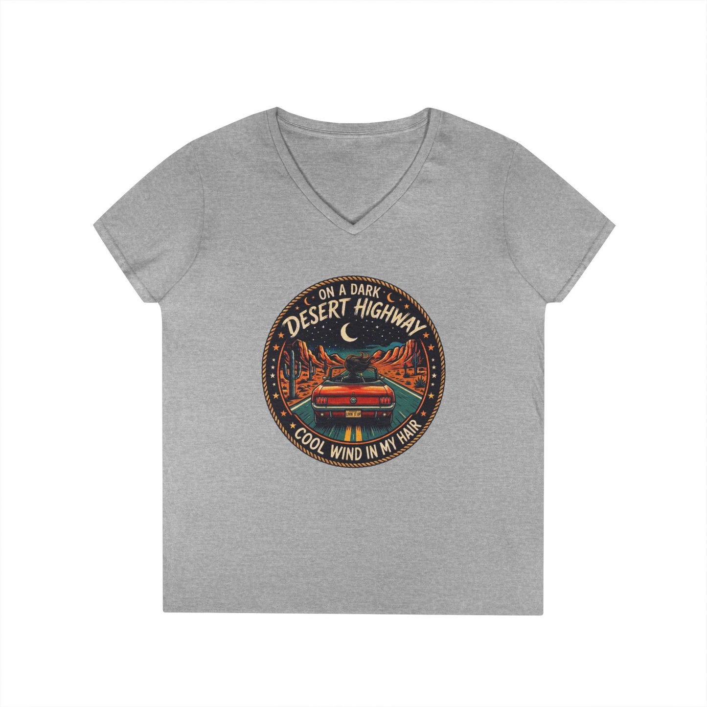 Lyrics - Dark Desert Highway Ladies' V-Neck T-Shirt