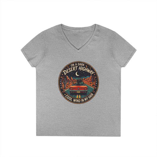 Lyrics - Dark Desert Highway Ladies' V-Neck T-Shirt