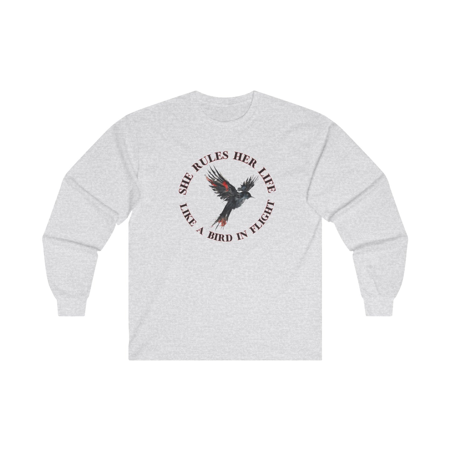 Lyrics Empowering Women's Long Sleeve Tee - 'She Rules Her Life' Bird Design