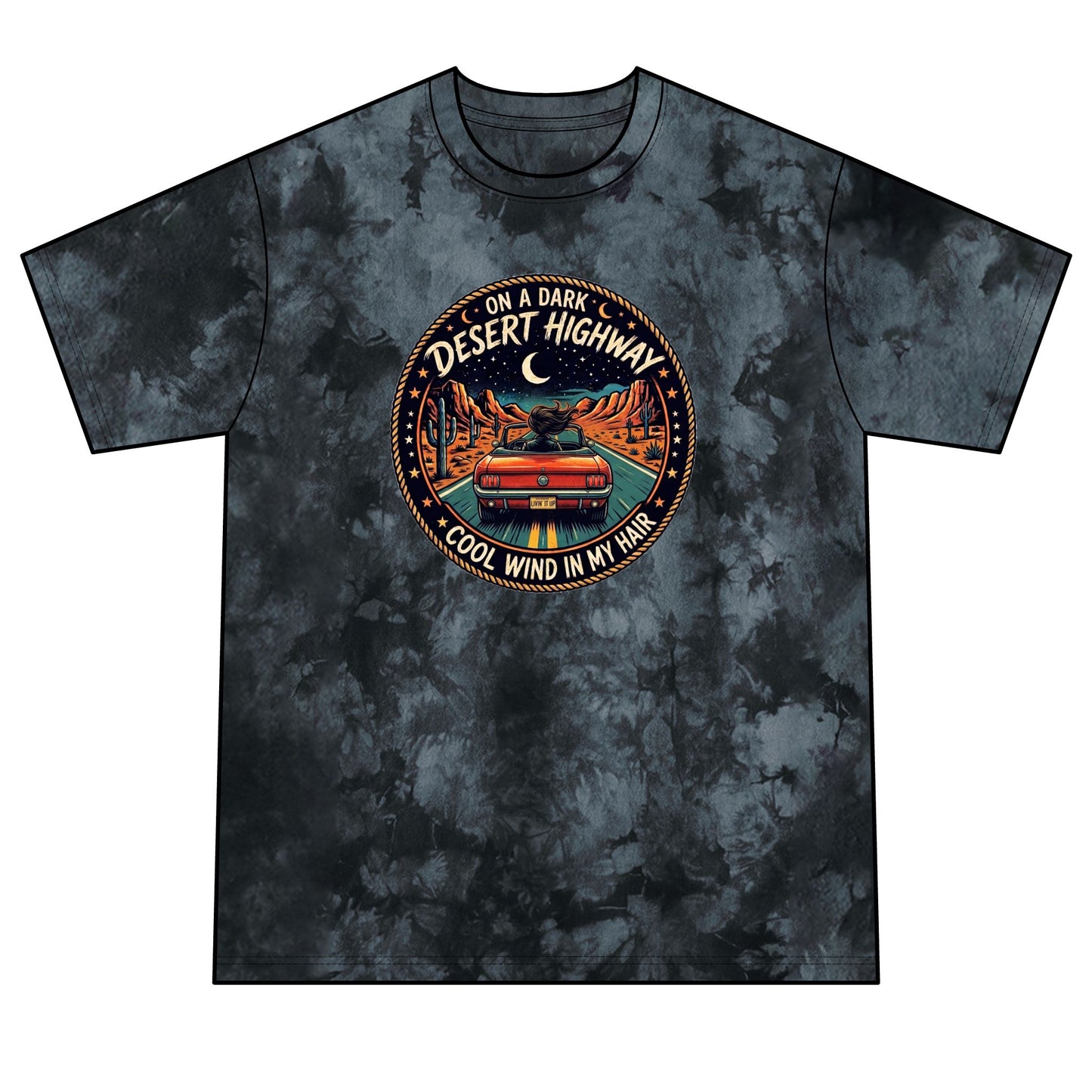 Lyrics Desert Highway Tie-Dye Tee — "On a Dark Desert Highway" Graphic Shirt
