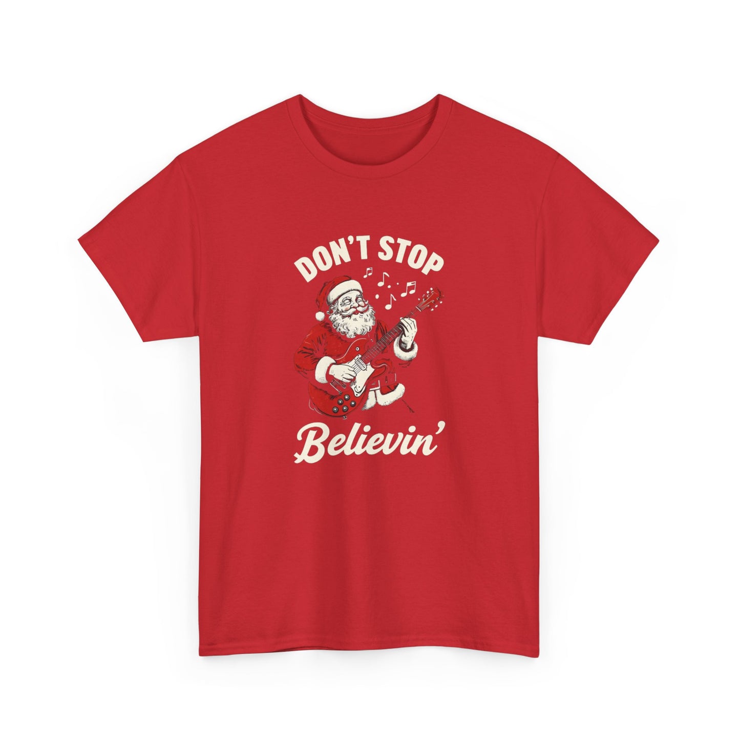 Christmas Unisex Heavy Cotton Tee - Don't Stop Believin' Santa Design, Perfect Holiday Gift