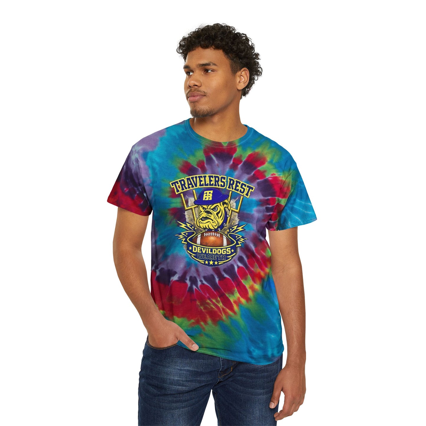 Travelers Rest Devildogs Spiral Tie-Dye Tee - TR Colorful Retro Spiral Tee