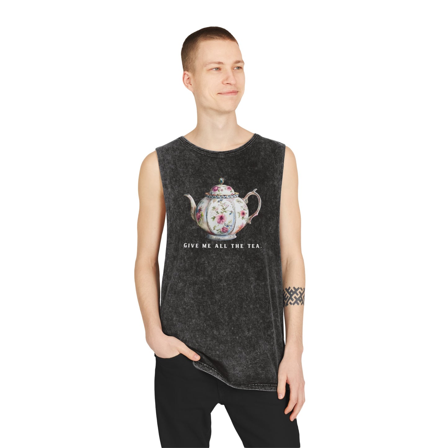 All The Tea Unisex Stonewash Tank Top