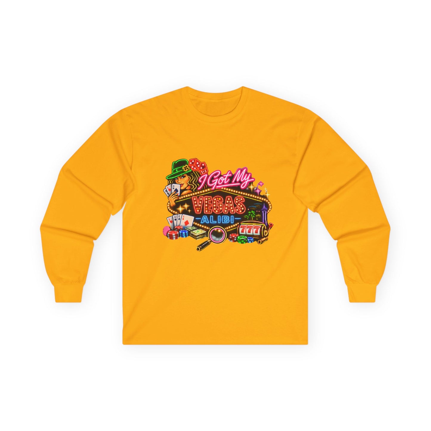 Long Sleeve Tee — "I Got My Vegas Alibi'" (No Logo)