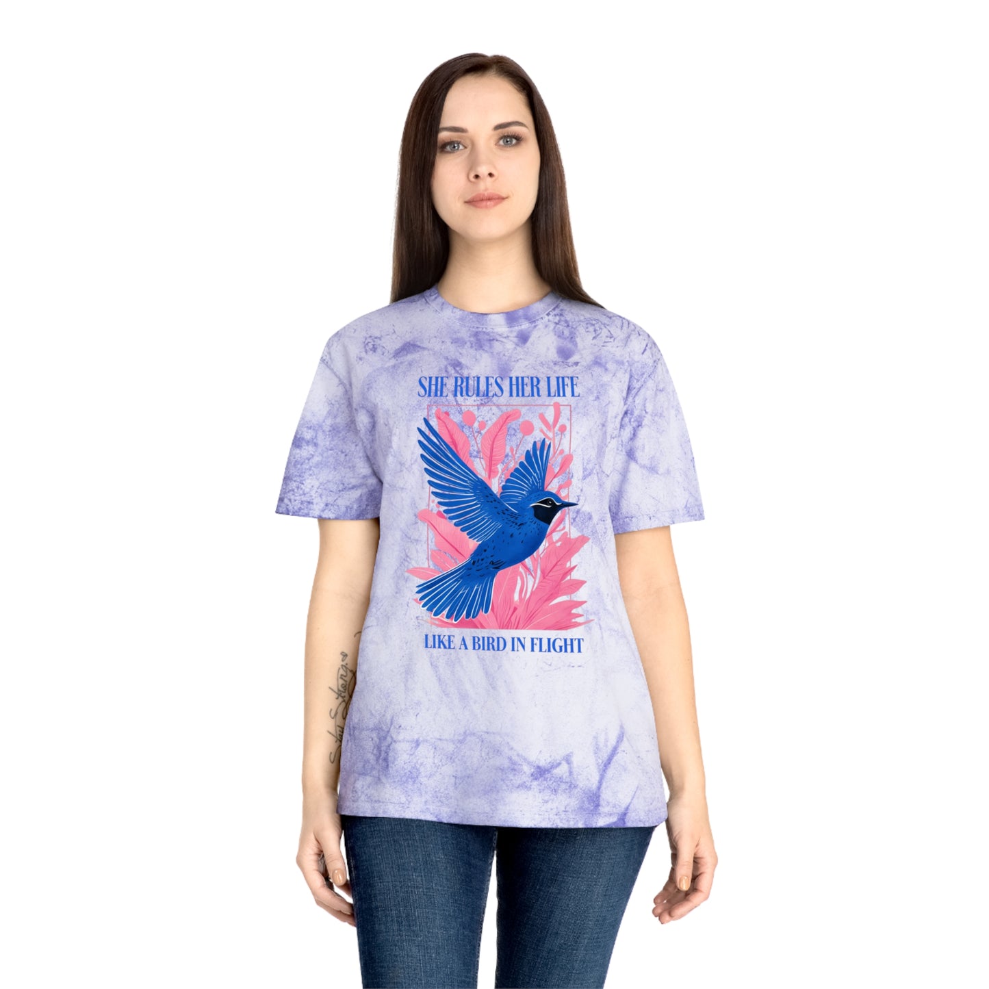She Rules Her Life Bird In Flight Lyrics Tee — Inspirational Blue Bird Graphic T-Shirt NEW