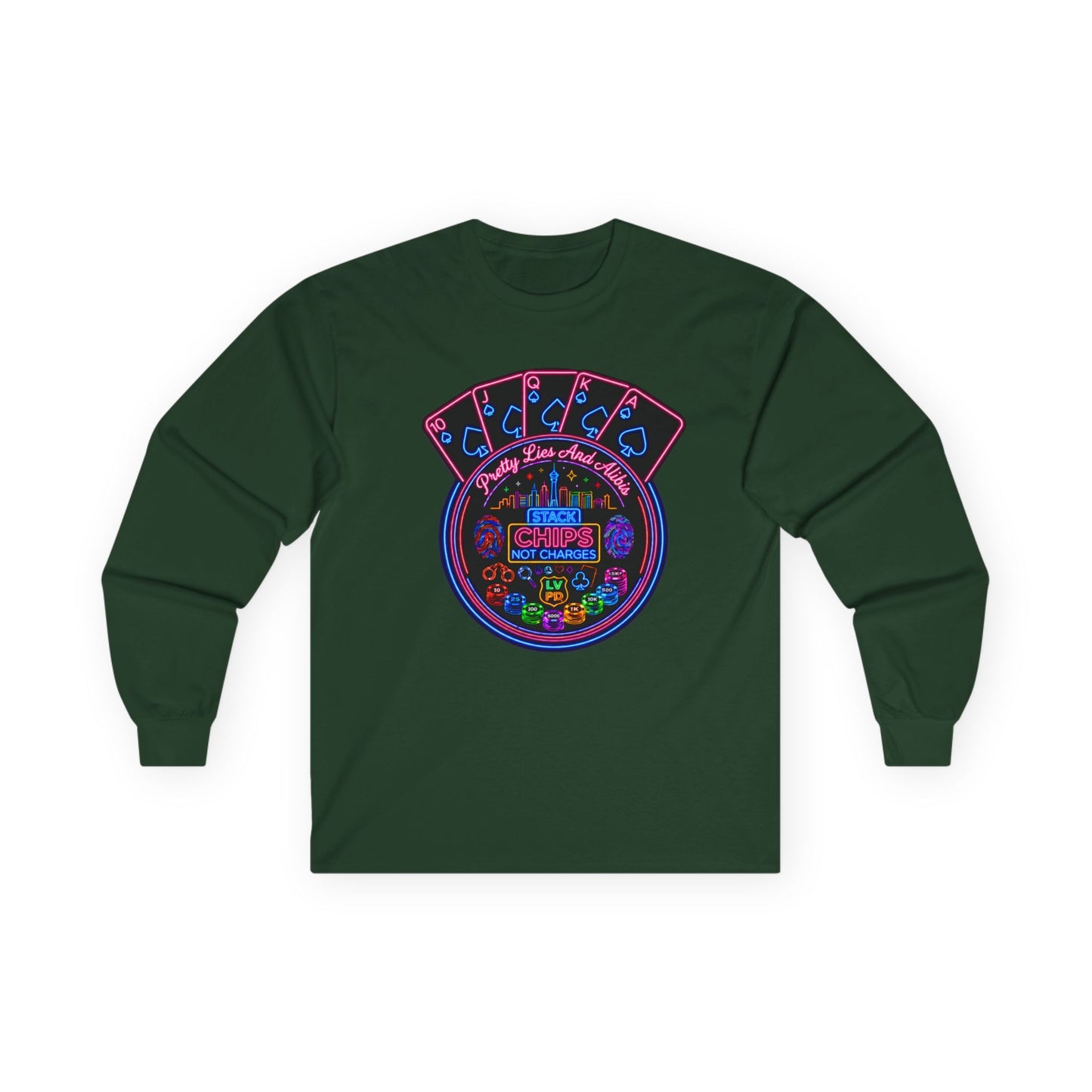 Long Sleeve Tee — "Stack Chips Not Charges" (No Logo)