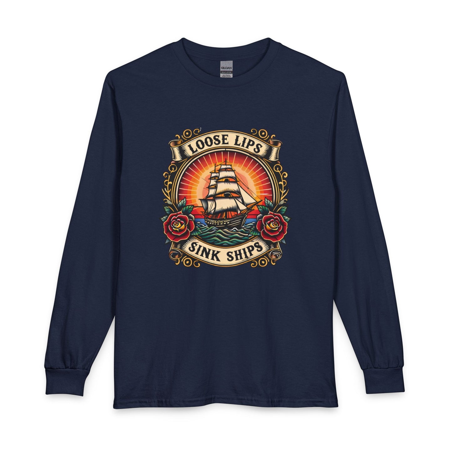 NEW Loose Lips Sink Ships Long Sleeve Tee — Vintage Tattoo Graphic
