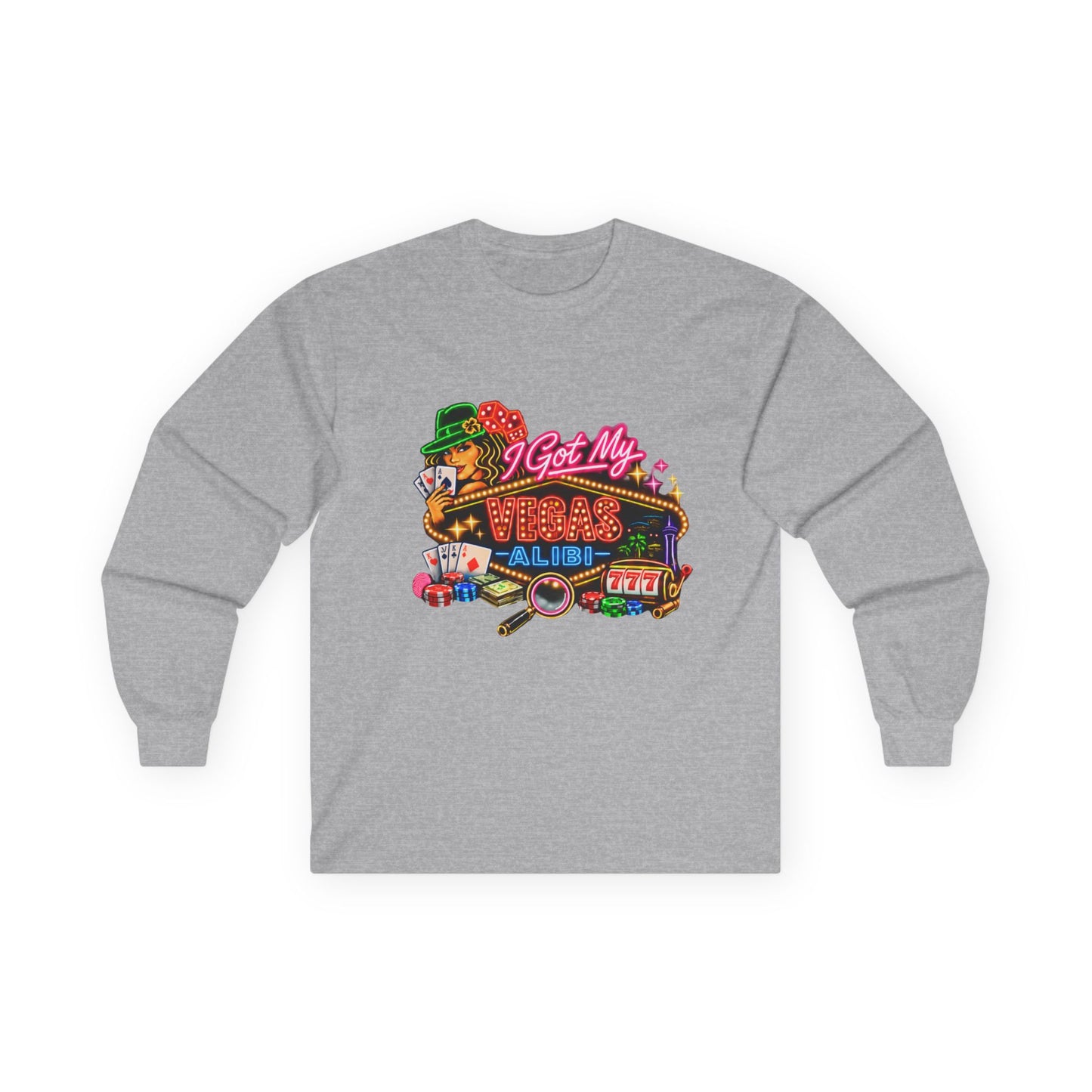 Long Sleeve Tee — "I Got My Vegas Alibi'" (No Logo)