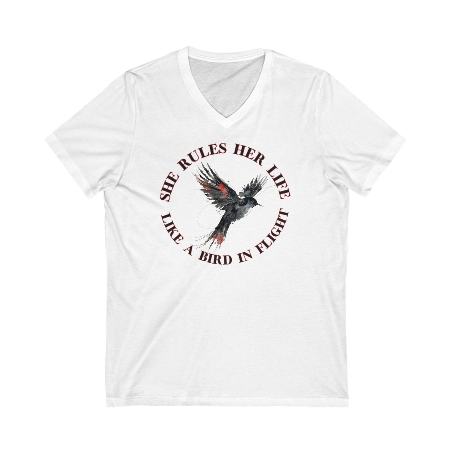 Lyrics Empowering V-Neck Tee - 'She Rules Her Life Like a Bird in Flight'