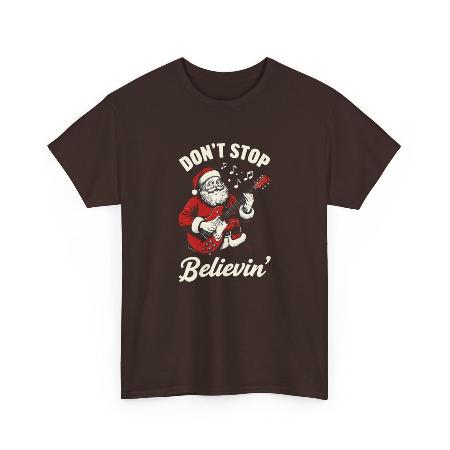 Christmas Unisex Heavy Cotton Tee - Don't Stop Believin' Santa Design, Perfect Holiday Gift