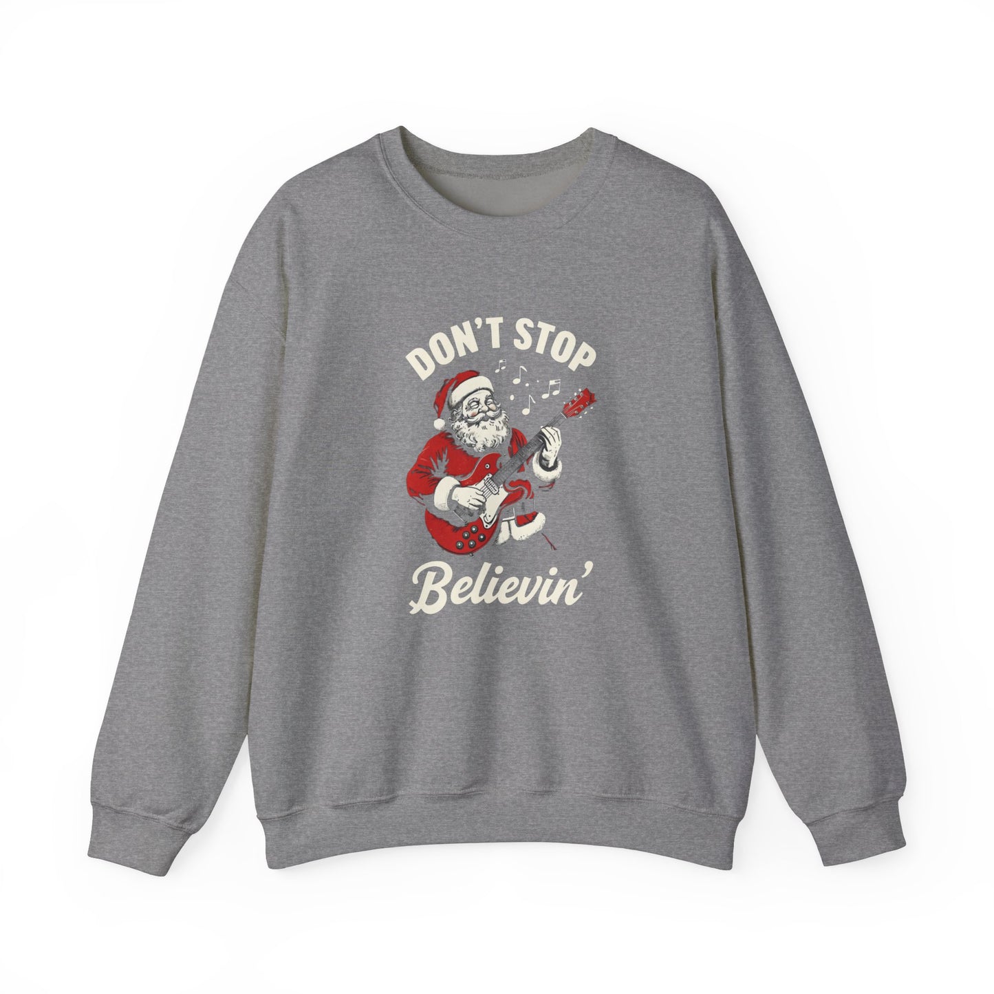 Christmas Santa 'Don't Stop Believin'' Crewneck Sweatshirt - Festive Holiday Apparel