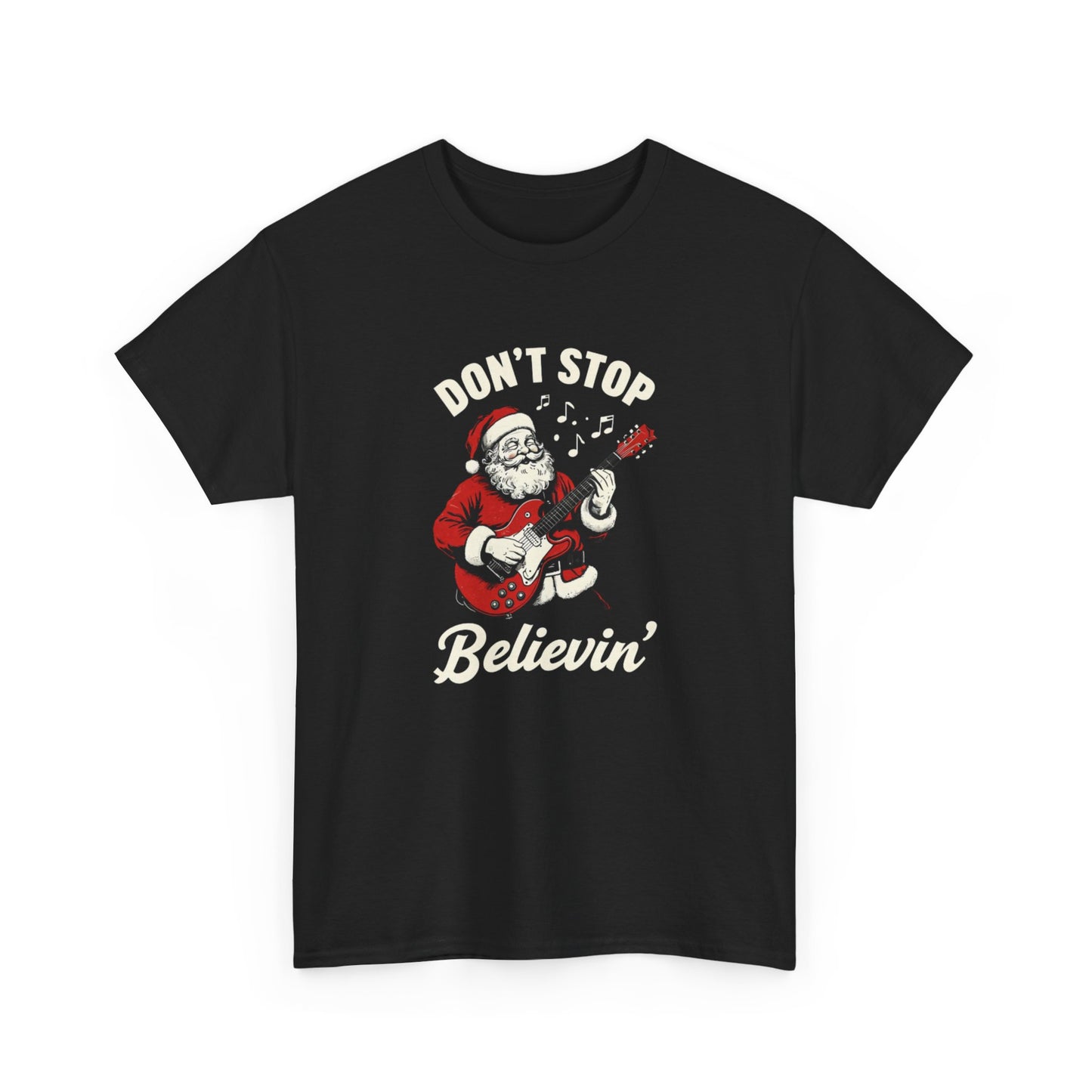 Christmas Unisex Heavy Cotton Tee - Don't Stop Believin' Santa Design, Perfect Holiday Gift