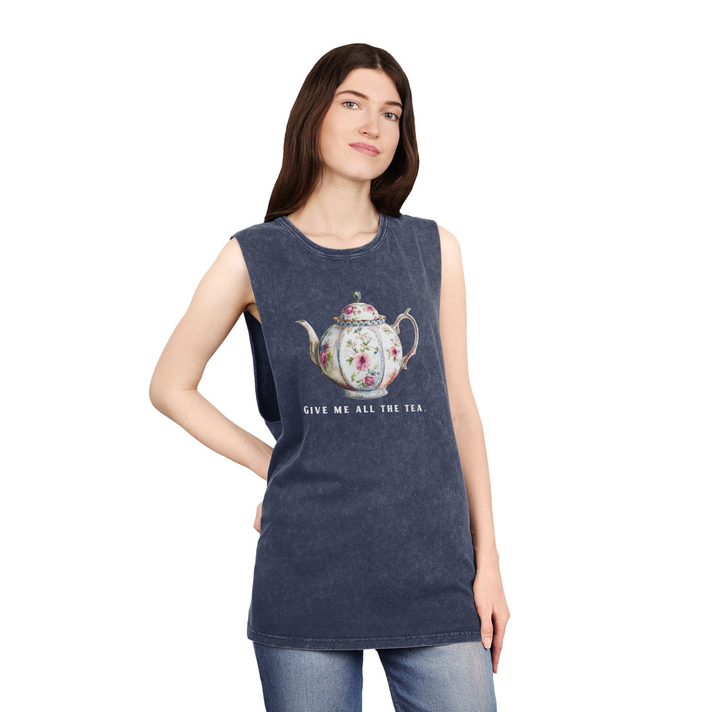 All The Tea Unisex Stonewash Tank Top