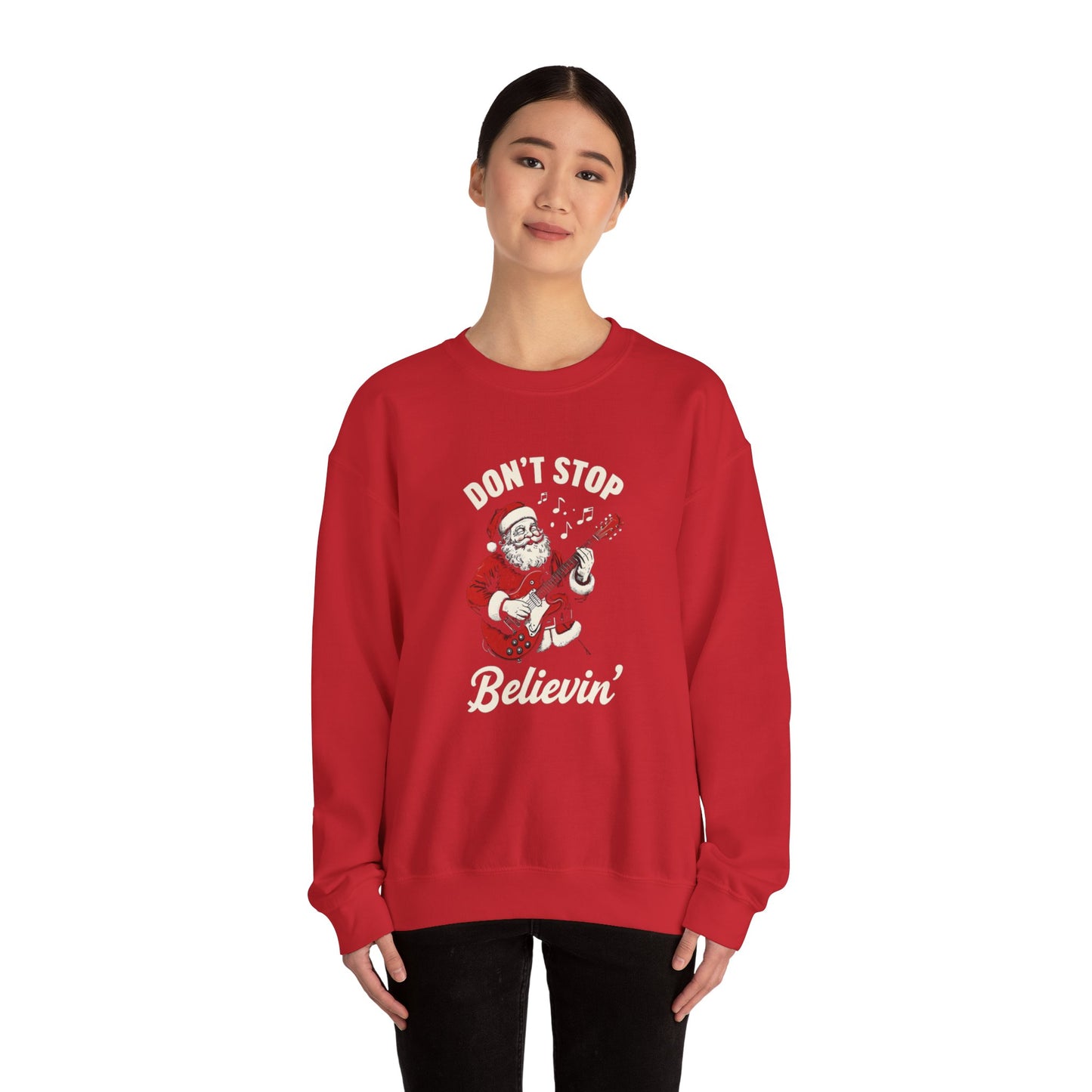 Christmas Santa 'Don't Stop Believin'' Crewneck Sweatshirt - Festive Holiday Apparel