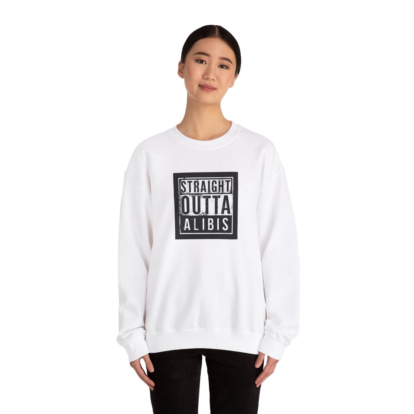 NEW! Retro Straight Outta Alibis Unisex Heavy Blend™ Crewneck Sweatshirt - Fun & Casual Fashion