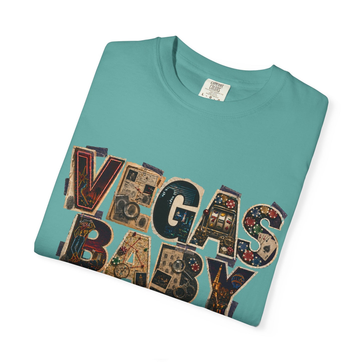 Vegas Baby T-Shirt — Retro Collage crime con 26 (no logo)