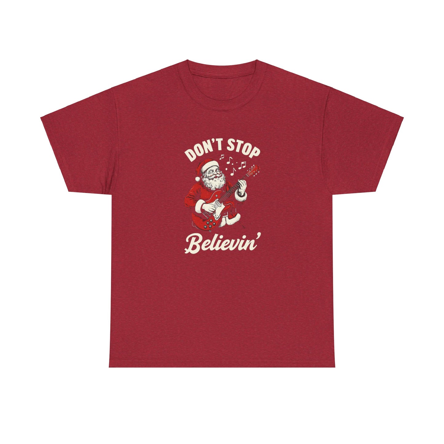 Christmas Unisex Heavy Cotton Tee - Don't Stop Believin' Santa Design, Perfect Holiday Gift