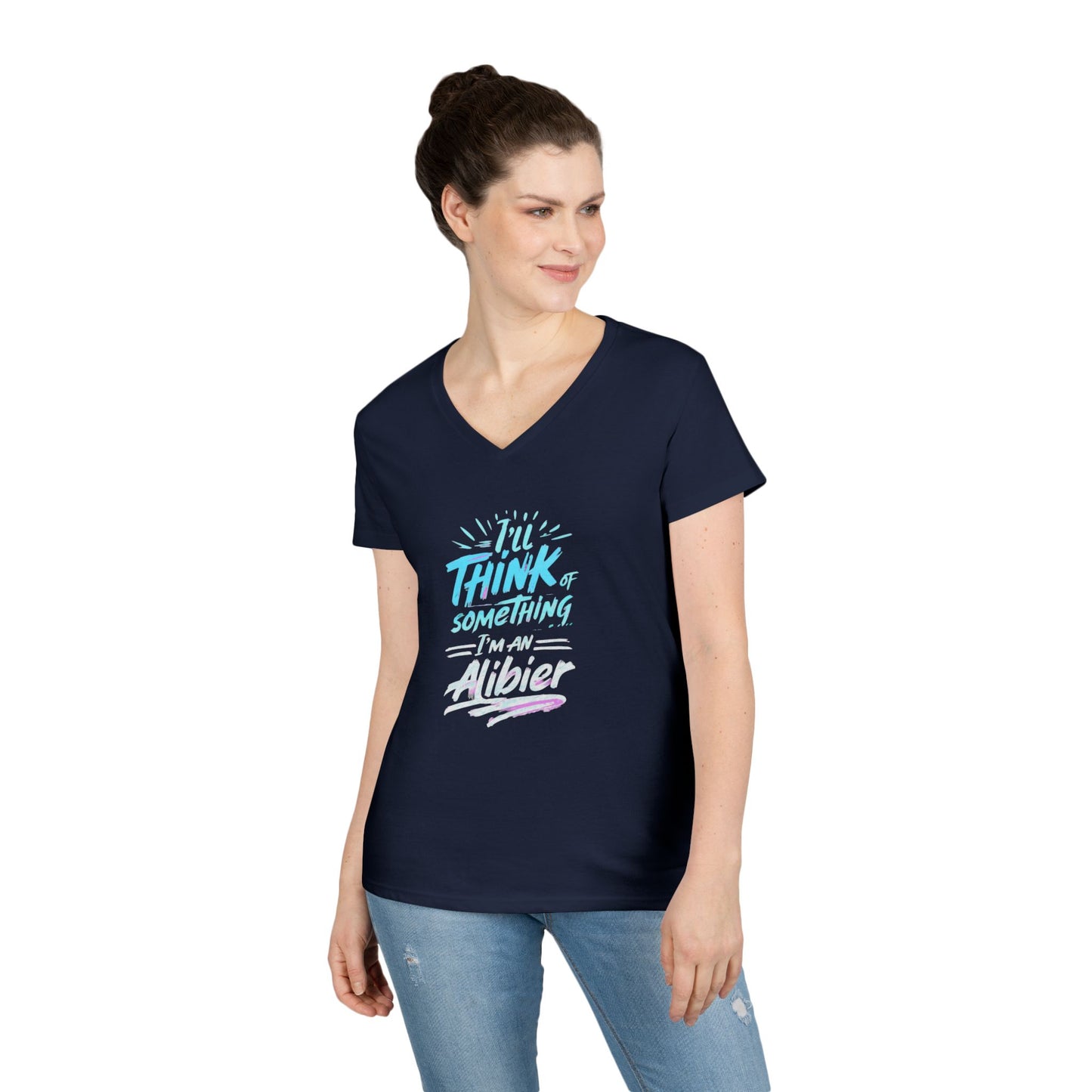 New! Alibier Ladies' V-Neck T-Shirt - 'Pretty Lies and Alibis' Design