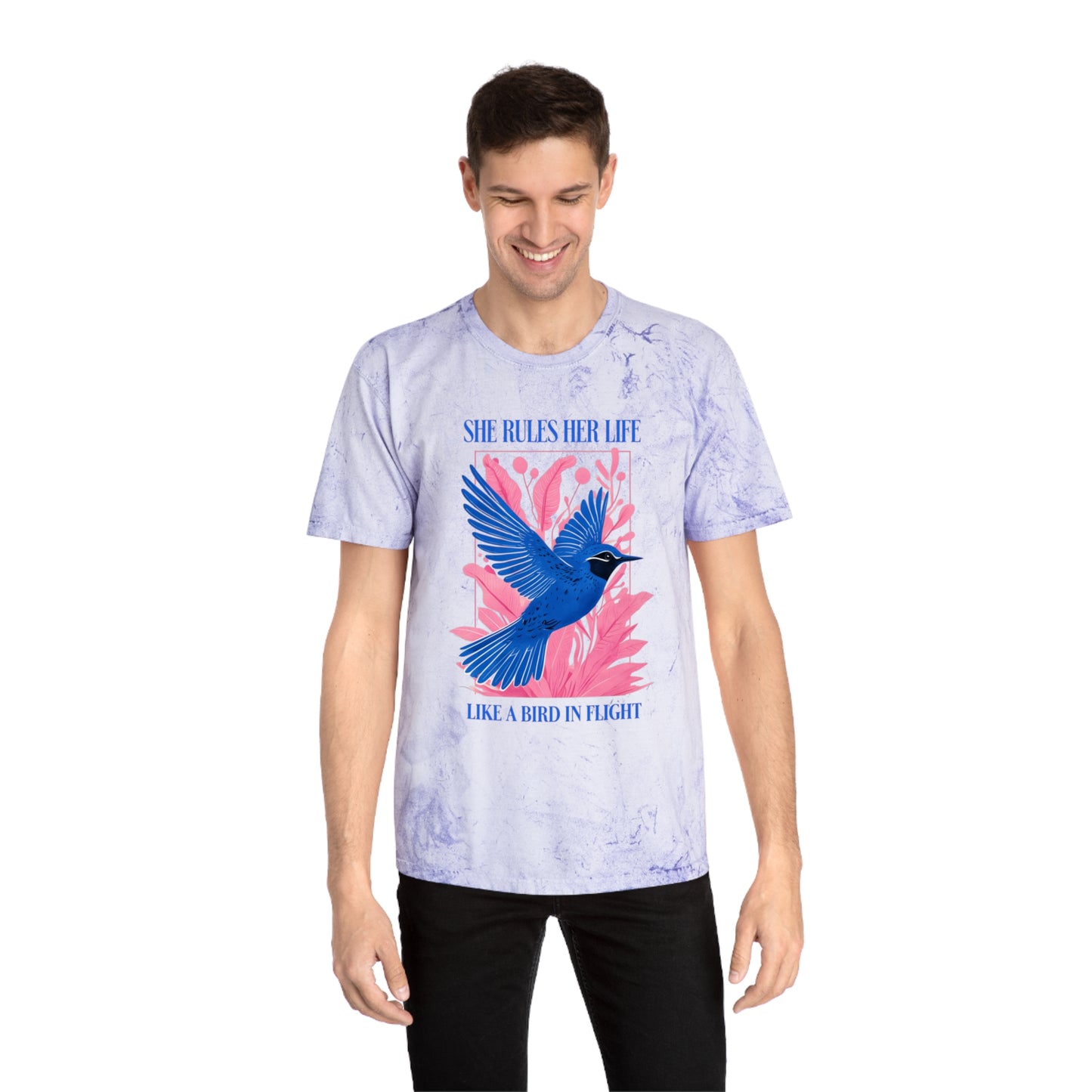 She Rules Her Life Bird In Flight Lyrics Tee — Inspirational Blue Bird Graphic T-Shirt NEW