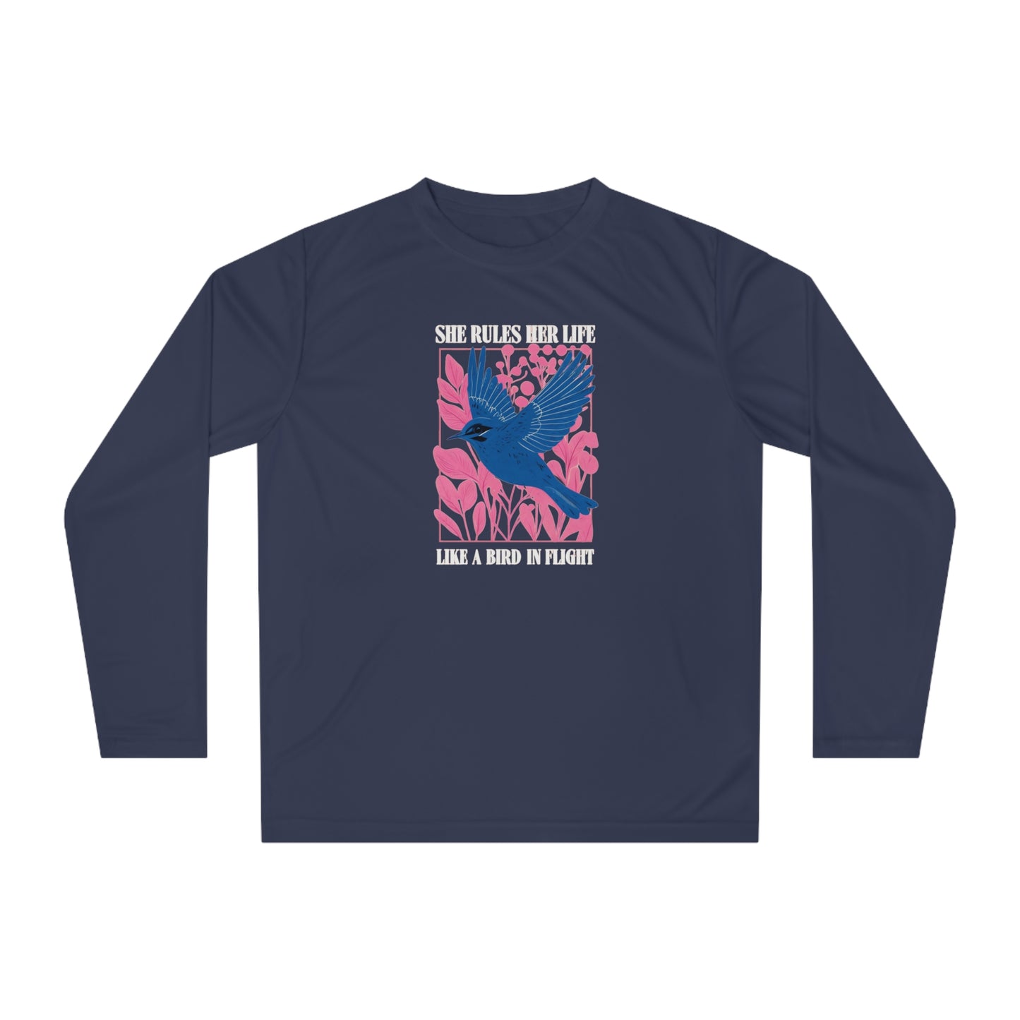 Moisture Wicking Long Sleeve Shirt — Lyrics  “She Rules Her Life Like a Mind in Flight”  NEW