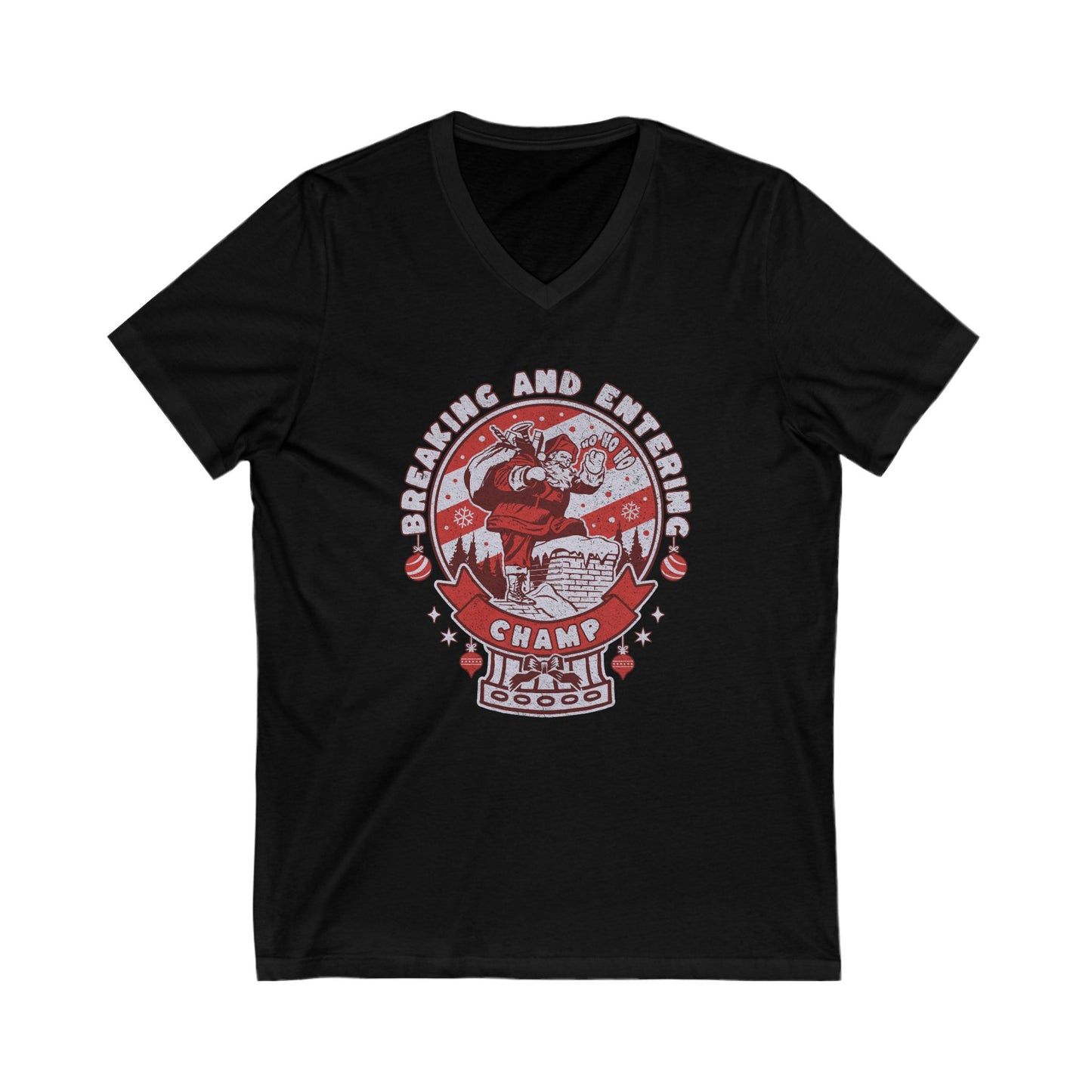 NEW! Christmas Breaking and Entering Champ V-Neck Tee - Unisex Jersey Shirt for Fun Celebrations